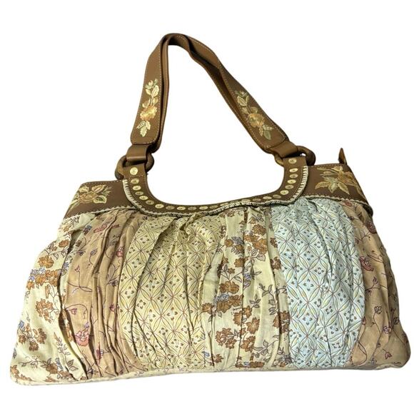 J Jill Boho Patchwork Floral Pleated Shoulder Bag Brown Beige Embroidered - Picture 12 of 12